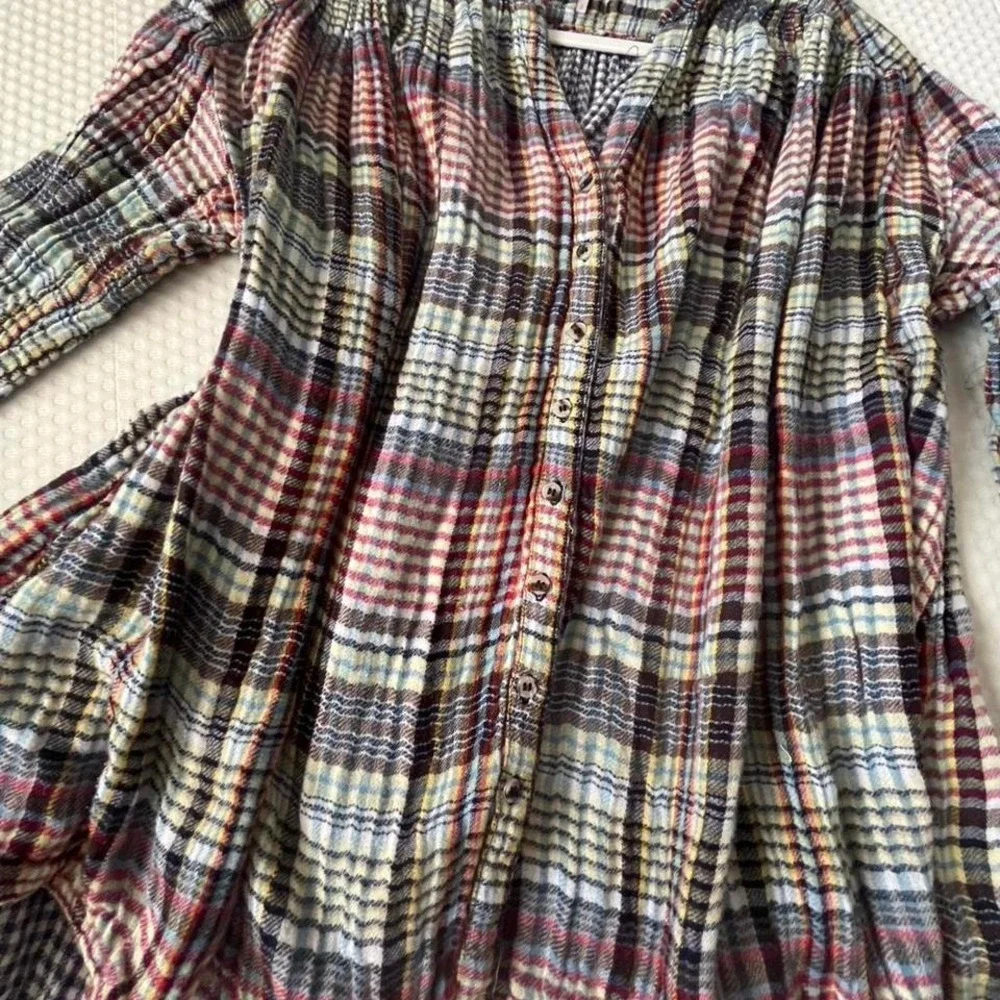 Free People gauze plaid peasant top boho babydoll blouse Size S festival flowy - Picture 4 of 4